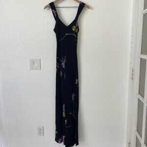 Vintage Betsy Johnson Womens Y2k 90s Floral Maxi Slip Dress Size S Black Fairy